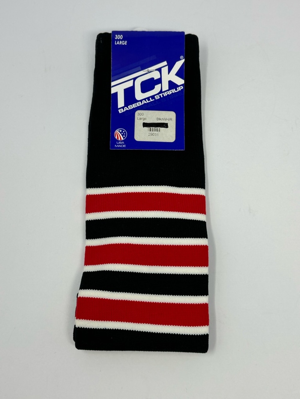 NEW!! TCK 300 Large Striped Baseball Stirrups Socks Black/White/Red